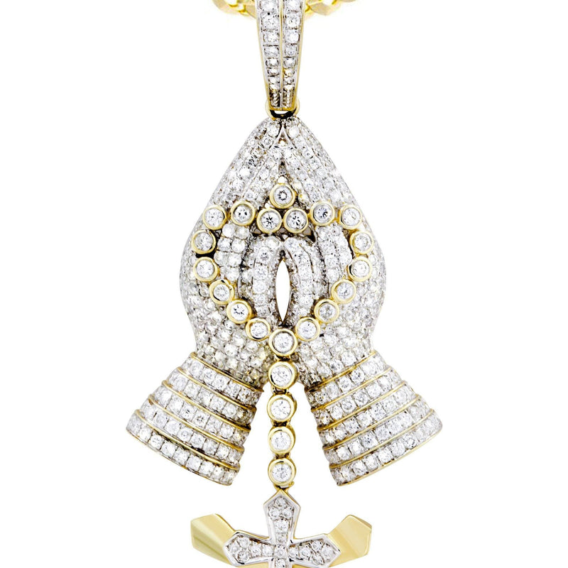 14K Yellow Gold Praying Hands Diamond Necklace  | 3.01 Carats