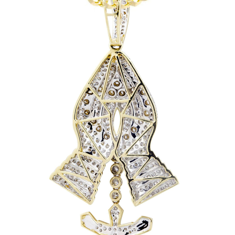 14K Yellow Gold Praying Hands Diamond Necklace  | 3.01 Carats