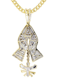 14K Yellow Gold Praying Hands Diamond Necklace  | 3.01 Carats