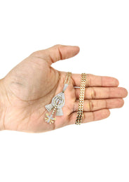 14K Yellow Gold Praying Hands Diamond Necklace  | 3.01 Carats