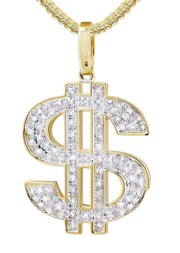 10K Yellow Gold Money Sign Diamond Necklace  | 0.59 Carats