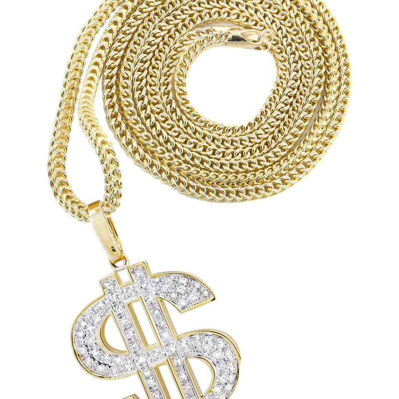 10K Yellow Gold Money Sign Diamond Necklace  | 0.59 Carats