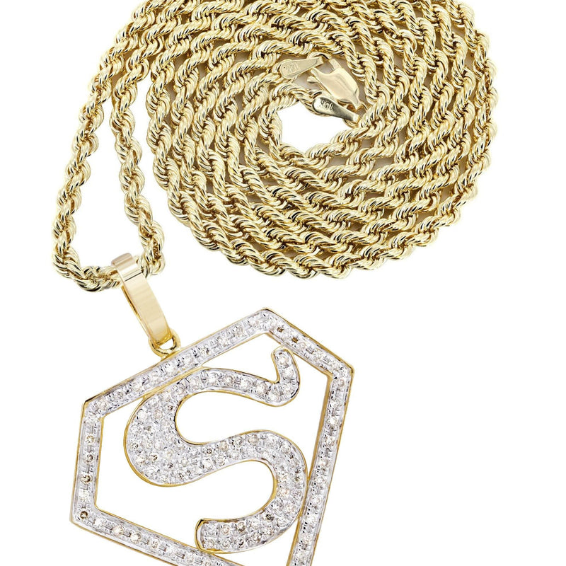 10K Yellow Gold Superman Diamond Necklace  | 0.75 Carats