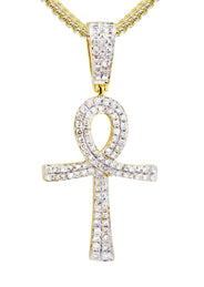 10K Yellow Gold Ankh Diamond Necklace  | 0.93 Carats