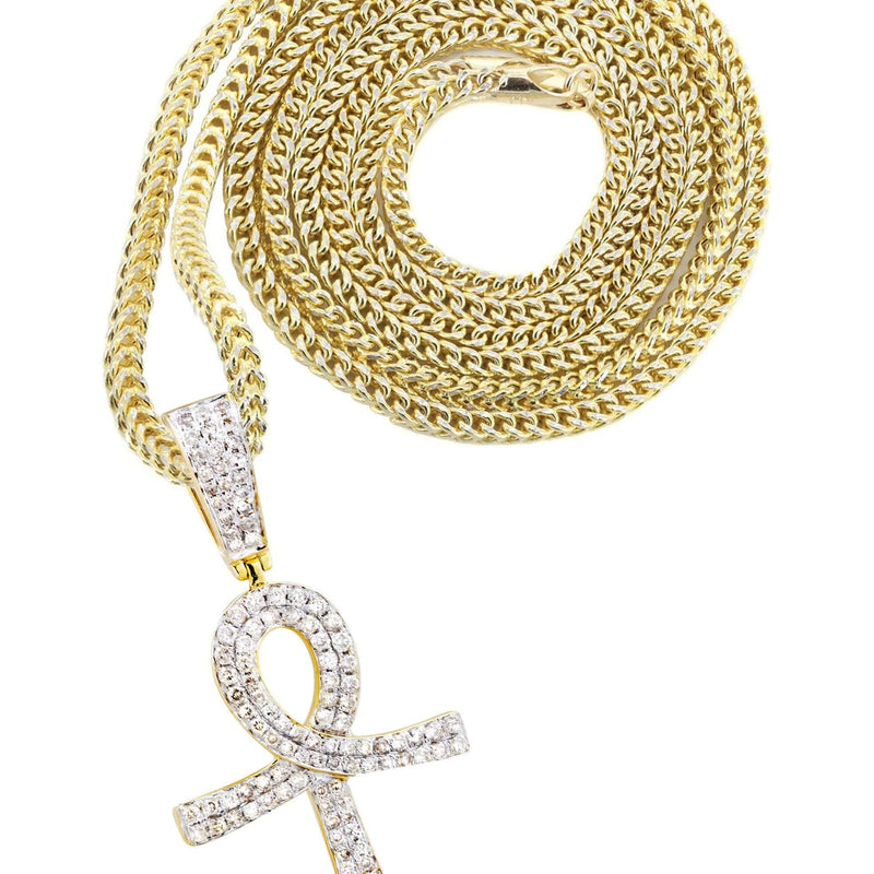 10K Yellow Gold Ankh Diamond Necklace  | 0.93 Carats