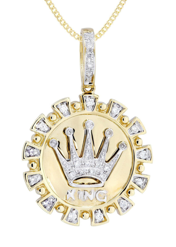 14K Yellow Gold Crown Diamond Necklace  | 0.28 Carats