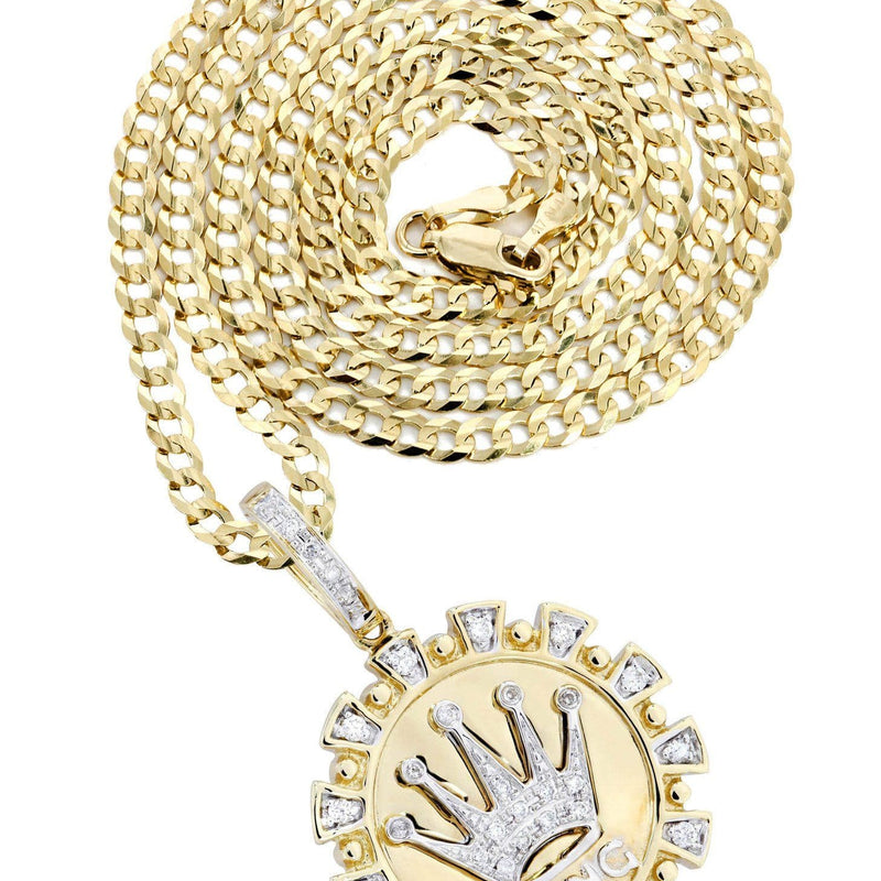 14K Yellow Gold Crown Diamond Necklace  | 0.28 Carats