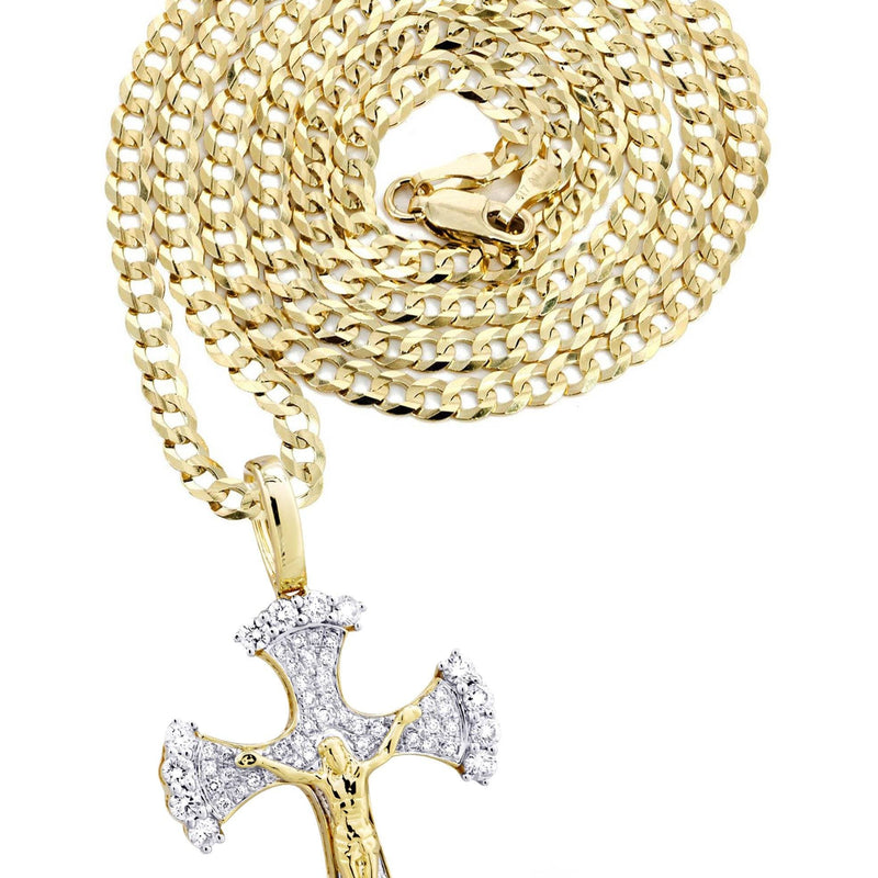 10K Yellow Gold Cross / Crucifix Diamond Necklace  | 1.05 Carats