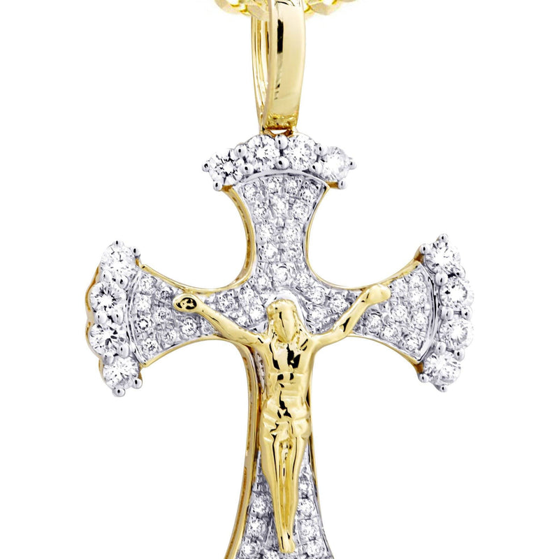 10K Yellow Gold Cross / Crucifix Diamond Necklace  | 1.05 Carats