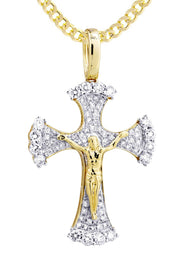 10K Yellow Gold Cross / Crucifix Diamond Necklace  | 1.05 Carats