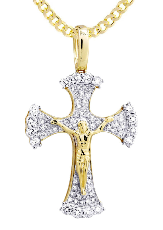 10K Yellow Gold Cross / Crucifix Diamond Necklace  | 1.05 Carats