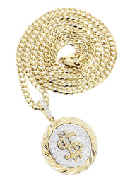14K Yellow Gold Money Sign Diamond Necklace  | 0.5 Carats