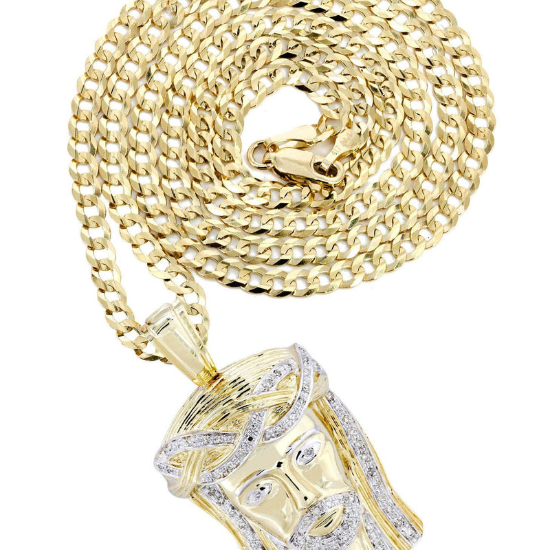10K Yellow Gold Jesus Head Diamond Necklace  | 0.33 Carats