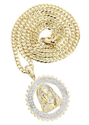 10K Yellow Gold Jesus Head Diamond Necklace  | 0.6 Carats