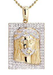 10K Yellow Gold Jesus Head Diamond Necklace  | 0.48 Carats