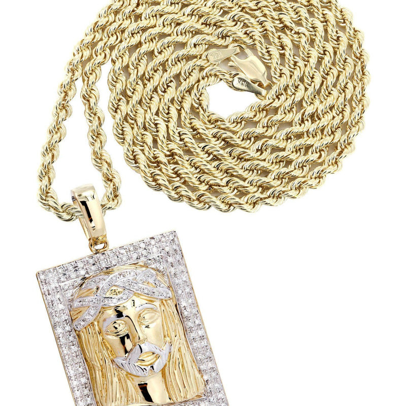 10K Yellow Gold Jesus Head Diamond Necklace  | 0.48 Carats