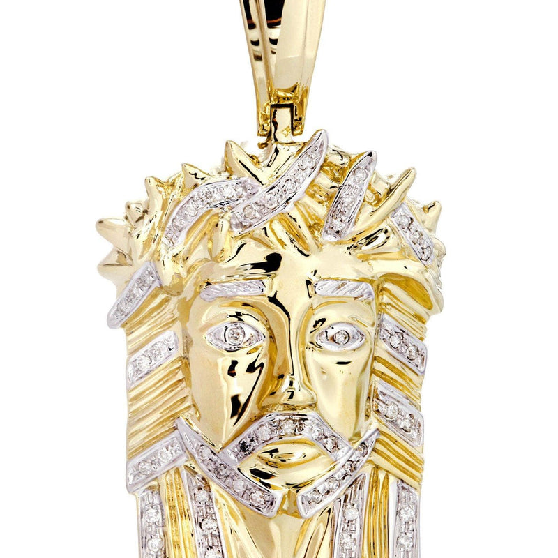 10K Yellow Gold Jesus Head Diamond Necklace  | 0.28 Carats