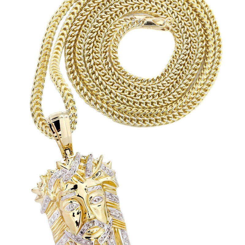 10K Yellow Gold Jesus Head Diamond Necklace  | 0.28 Carats