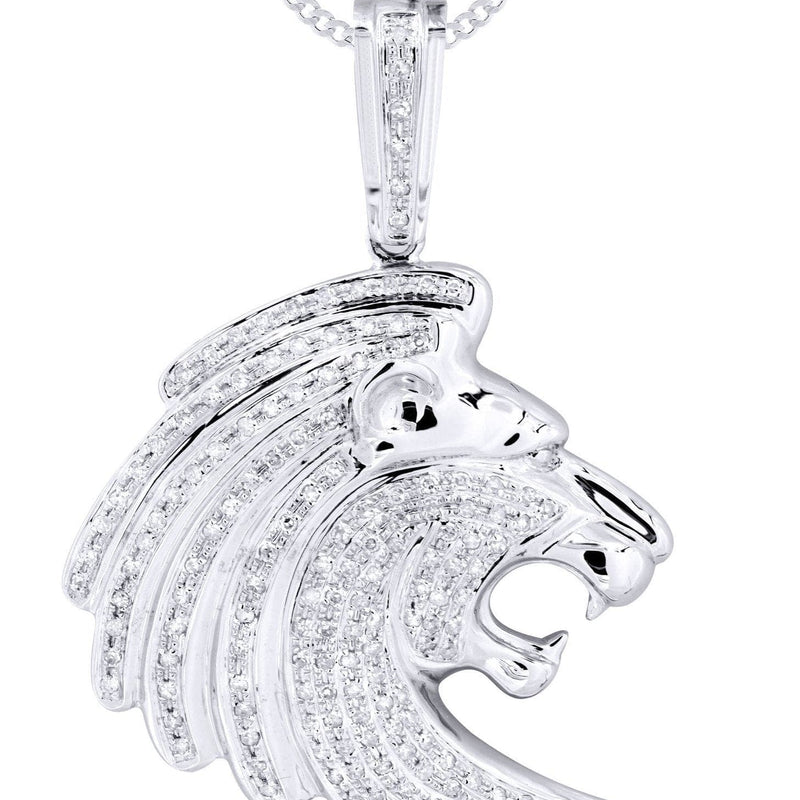 10K White Gold Lion Head Diamond Necklace  | 0.79 Carats