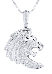 10K White Gold Lion Head Diamond Necklace  | 0.79 Carats