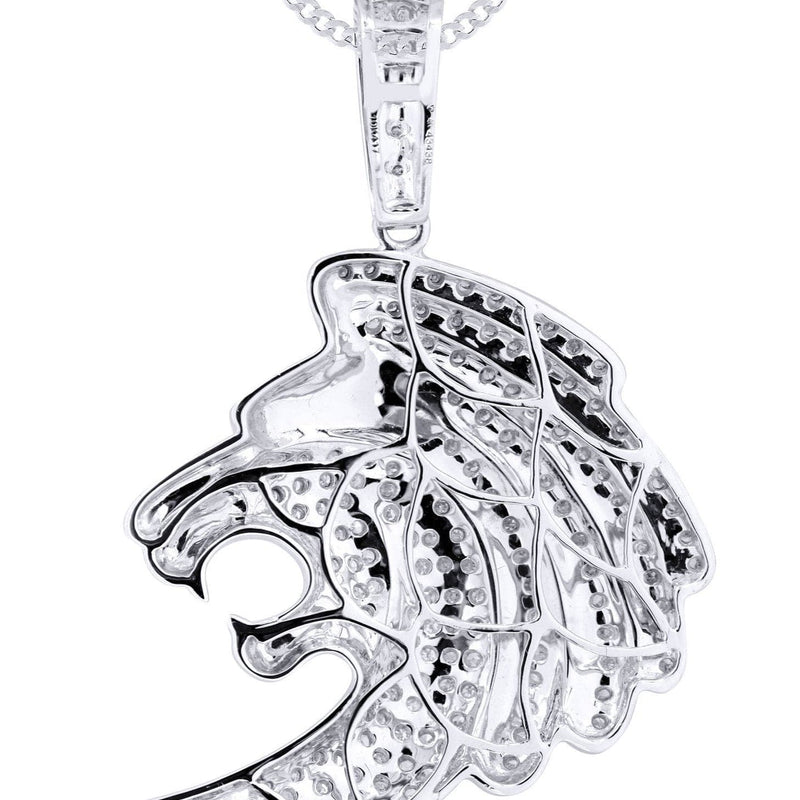 10K White Gold Lion Head Diamond Necklace  | 0.79 Carats