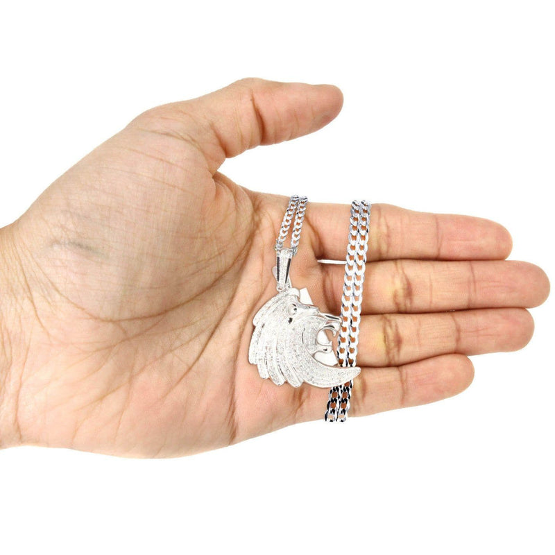 10K White Gold Lion Head Diamond Necklace  | 0.79 Carats