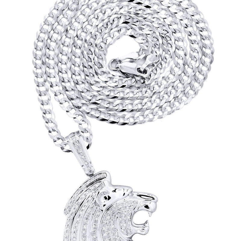 10K White Gold Lion Head Diamond Necklace  | 0.79 Carats