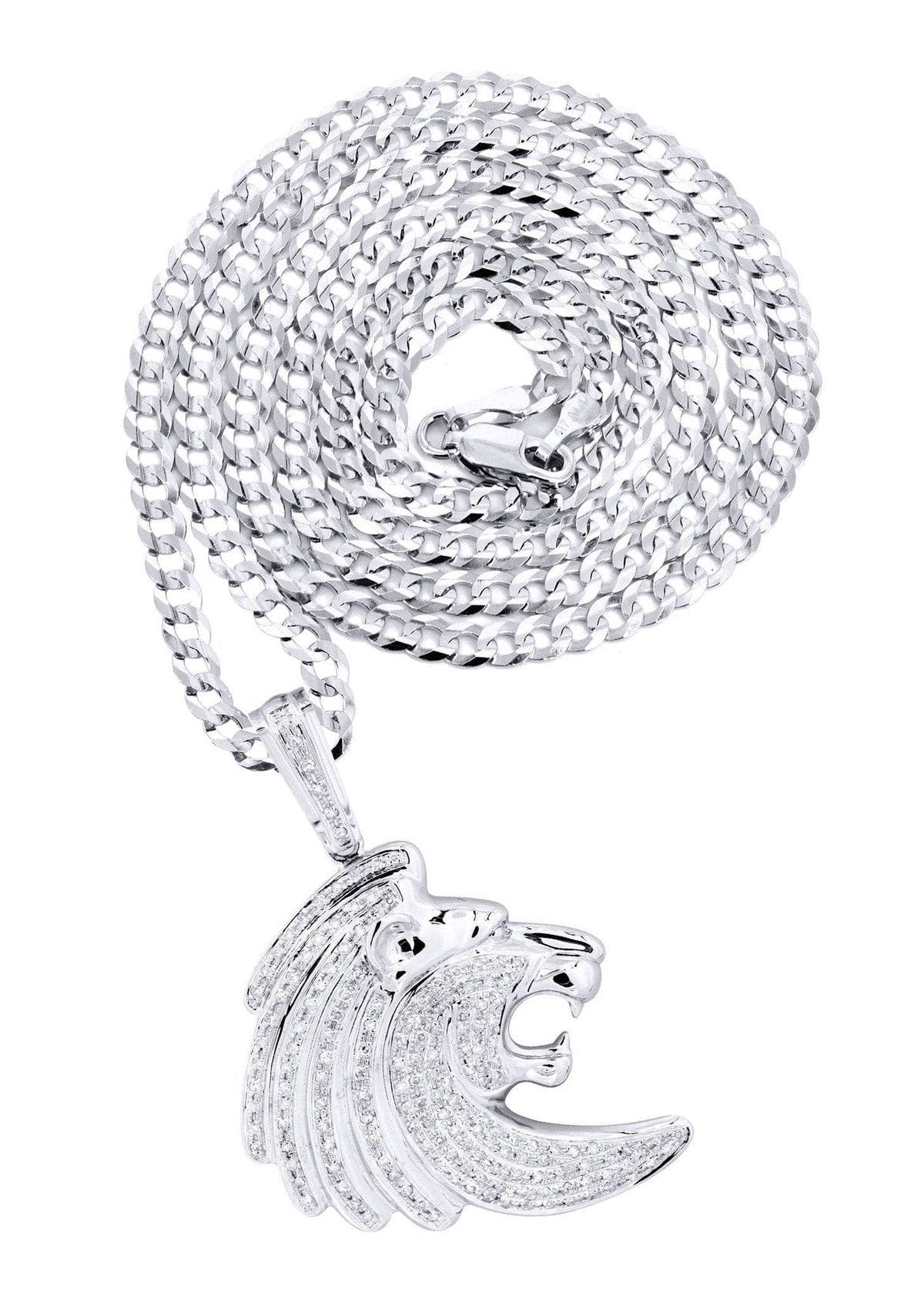 10K White Gold Lion Head Diamond Necklace  | 0.79 Carats