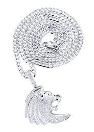 10K White Gold Lion Head Diamond Necklace  | 0.79 Carats