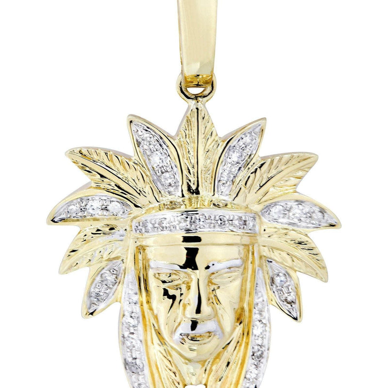10K Yellow Gold Chief Head Diamond Necklace  | 0.23 Carats