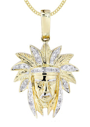 10K Yellow Gold Chief Head Diamond Necklace  | 0.23 Carats