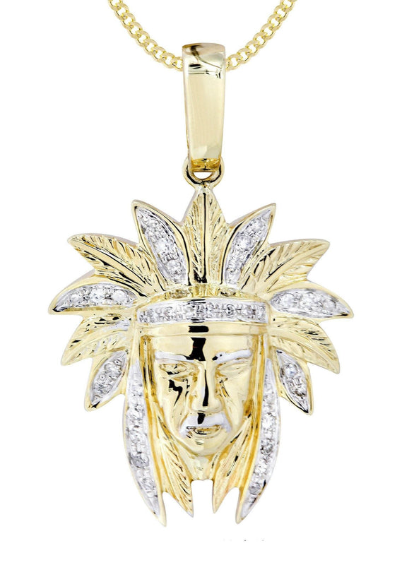 10K Yellow Gold Chief Head Diamond Necklace  | 0.23 Carats