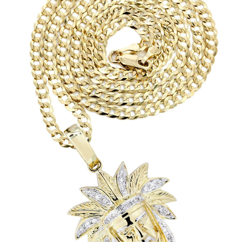 10K Yellow Gold Chief Head Diamond Necklace  | 0.23 Carats