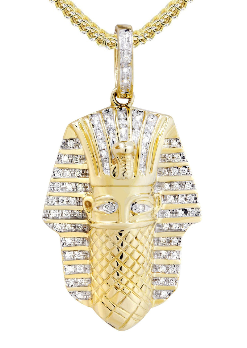14K Yellow Gold Masked Pharaoh Diamond Necklace  | 0.35 Carats