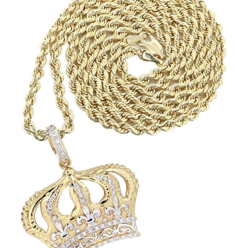 14K Yellow Gold Crown Diamond Necklace  | 0.16 Carats