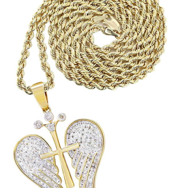 10K Yellow Gold Wings Diamond Necklace  | 0.77 Carats