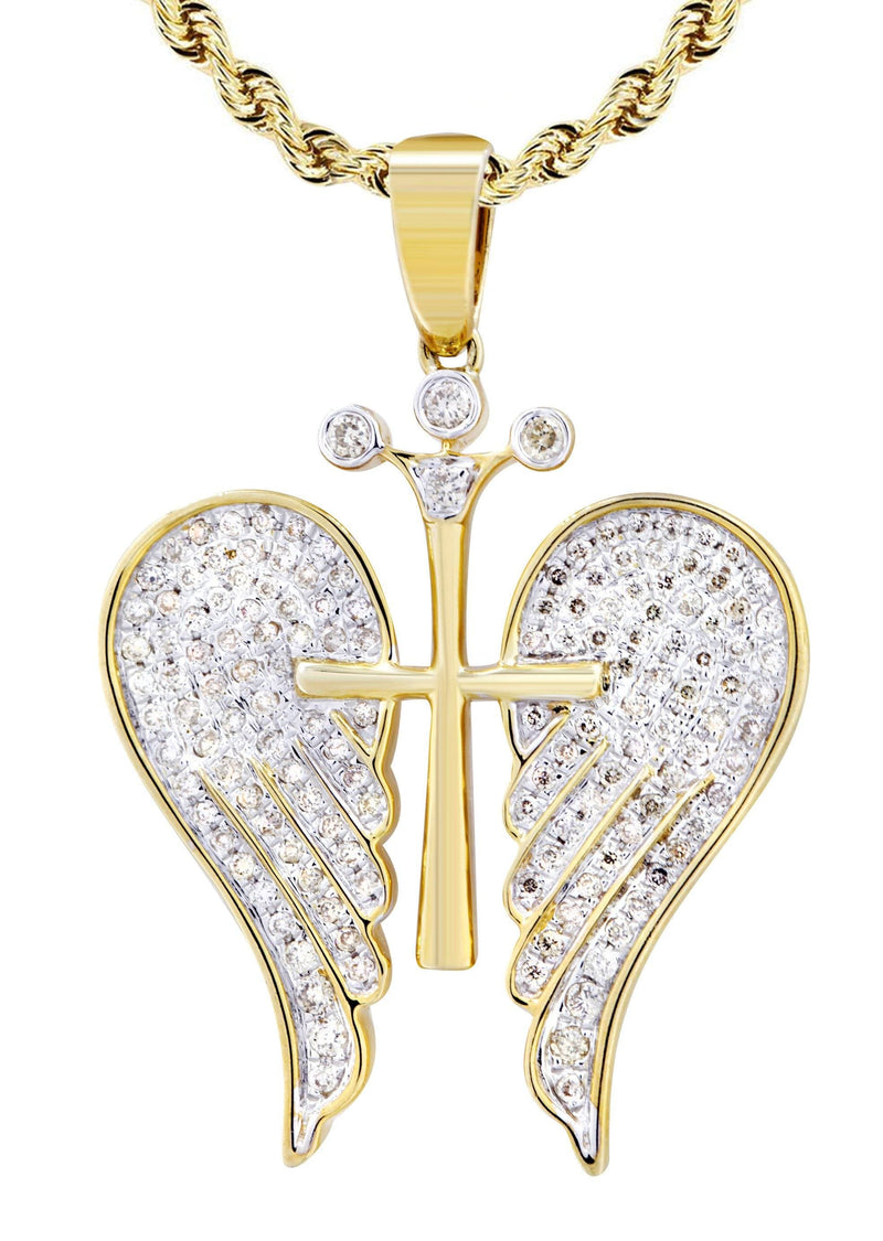 10K Yellow Gold Wings Diamond Necklace  | 0.77 Carats