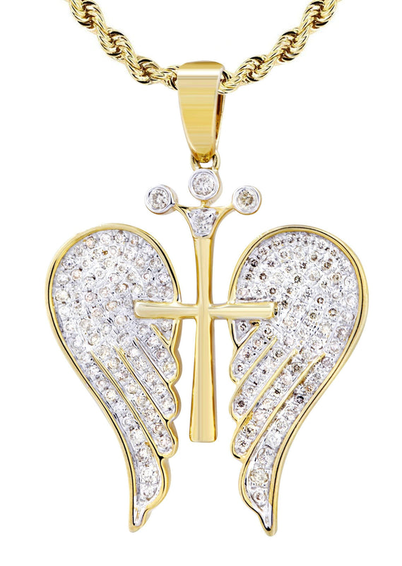 10K Yellow Gold Wings Diamond Necklace  | 0.77 Carats