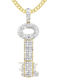 10K Yellow Gold Key Diamond Necklace  | 2.78 Carats