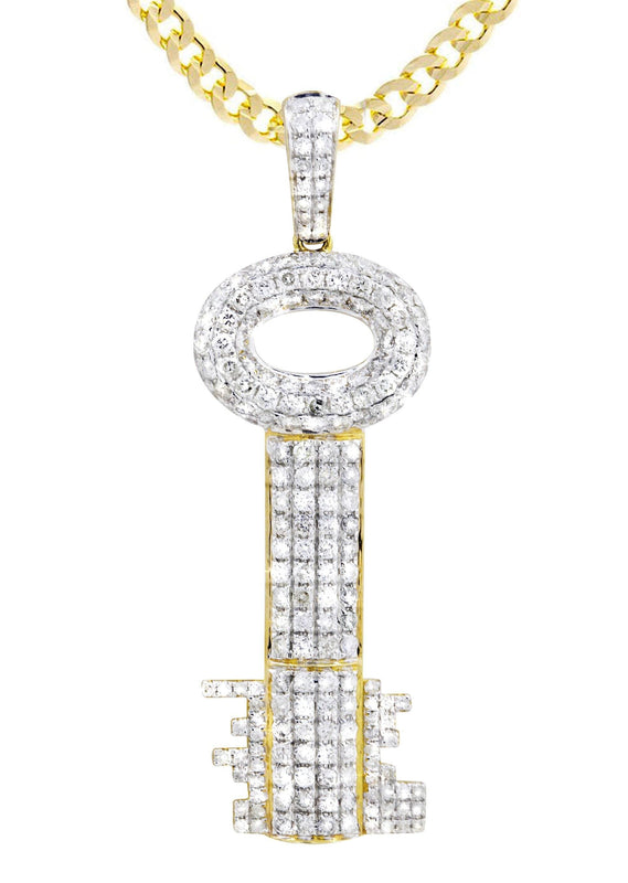 10K Yellow Gold Key Diamond Necklace  | 2.78 Carats