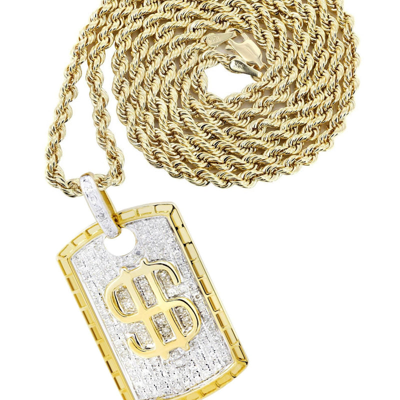 10K Yellow Gold Dog Tag Diamond Necklace  | 0.52 Carats