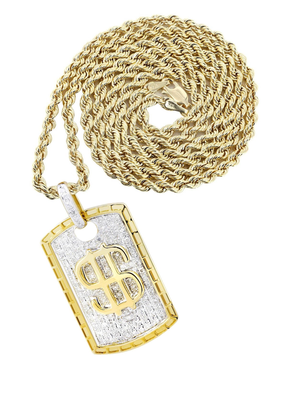 10K Yellow Gold Dog Tag Diamond Necklace  | 0.52 Carats