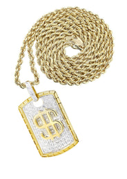 10K Yellow Gold Dog Tag Diamond Necklace  | 0.52 Carats