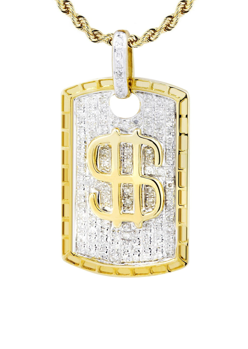 10K Yellow Gold Dog Tag Diamond Necklace  | 0.52 Carats