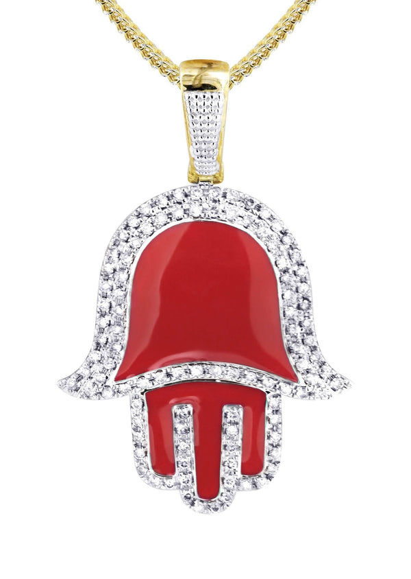 10K Yellow Gold Hamsa Diamond Necklace  | 0.8 Carats