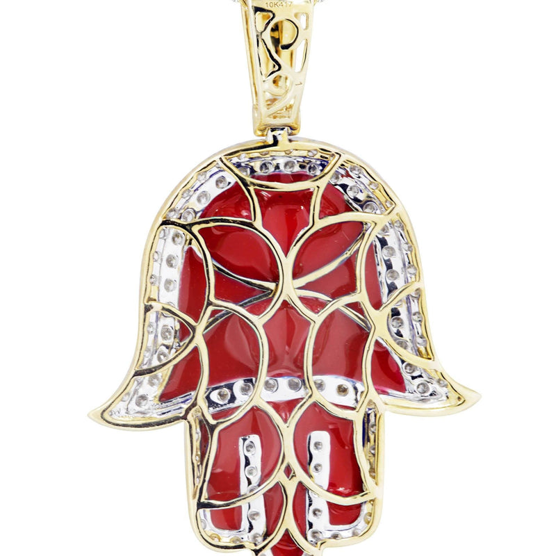 10K Yellow Gold Hamsa Diamond Necklace  | 0.8 Carats