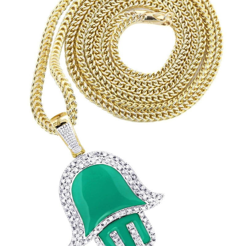 10K Yellow Gold Hamsa Diamond Necklace  | 0.8 Carats