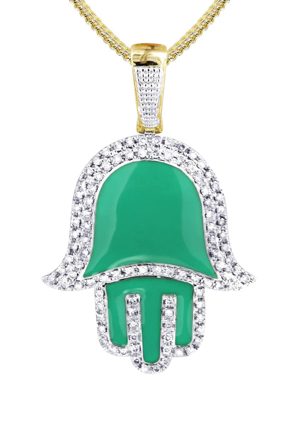 10K Yellow Gold Hamsa Diamond Necklace  | 0.8 Carats