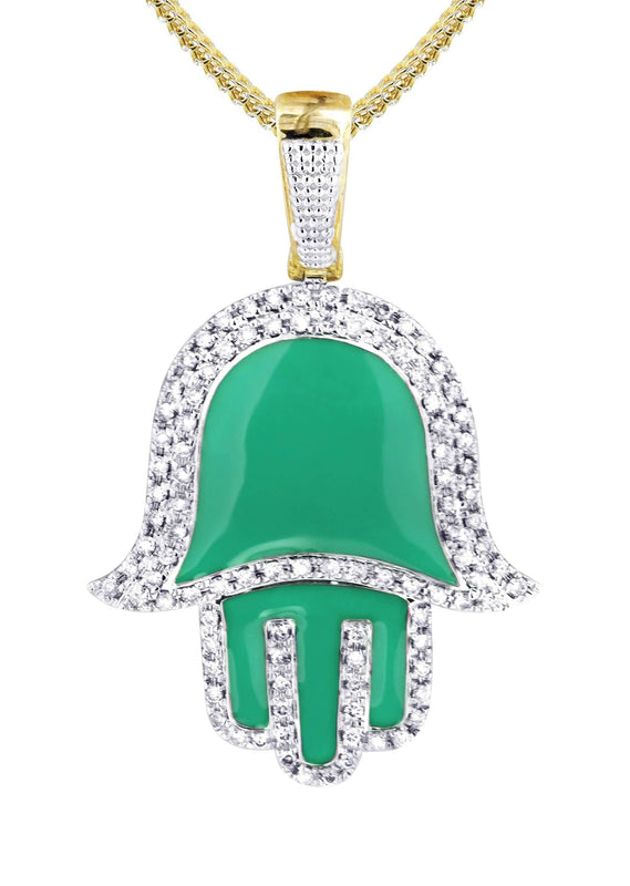 10K Yellow Gold Hamsa Diamond Necklace  | 0.8 Carats