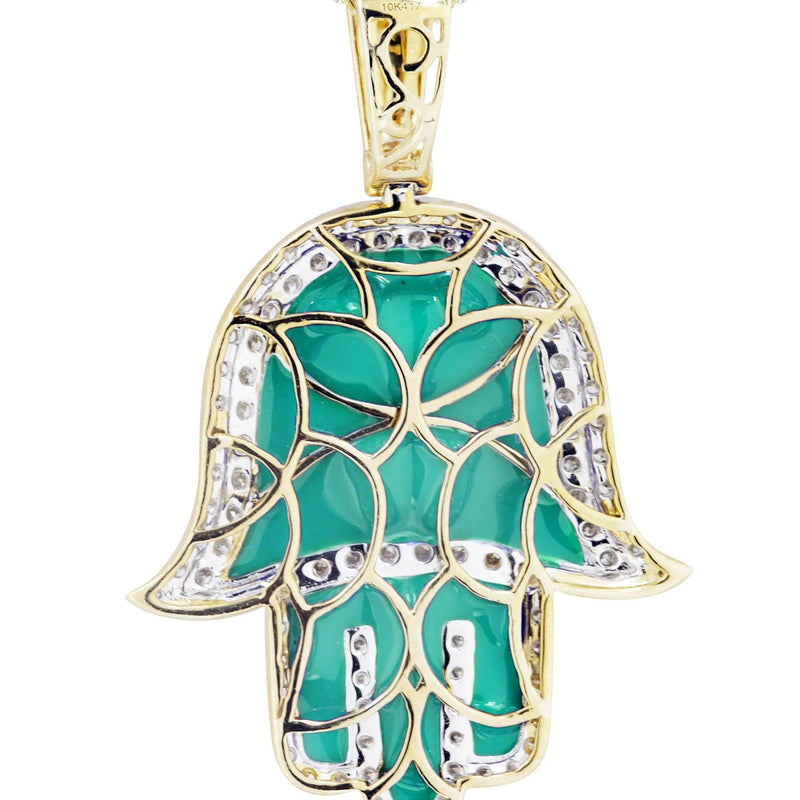 10K Yellow Gold Hamsa Diamond Necklace  | 0.8 Carats